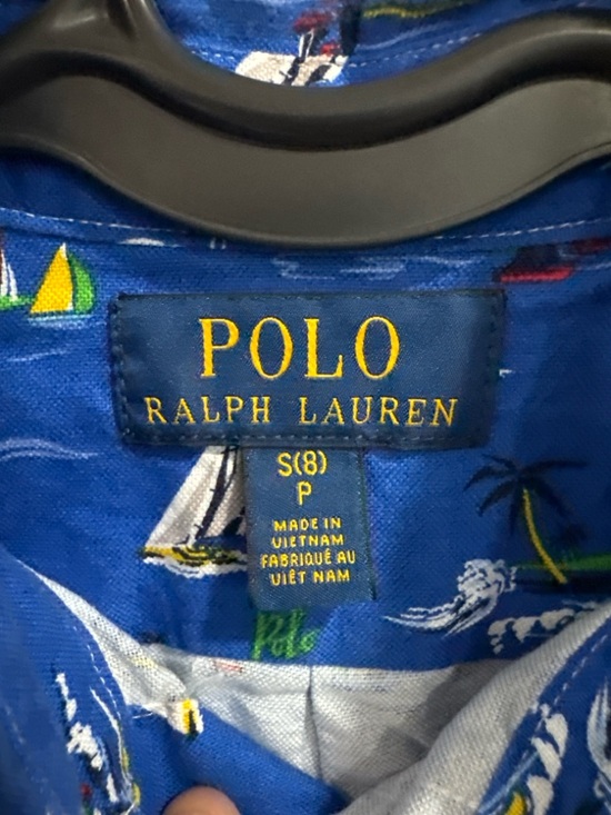 Polo Ralph Lauren Boys 8 Blue Sailboat Print Button Down Shirt Short Sleeve - Picture 4 of 6